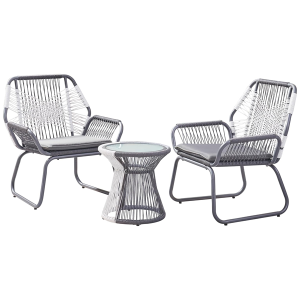 Christopher Knight Home Ava Outdoor 3 Piece Rope and Steel Chat Set, Finish, Gray/White/Gray