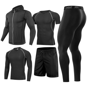 Workout Sets Compression Shirt Pants Jacket for outdoor sports Gym Clothes for Men 5PCS