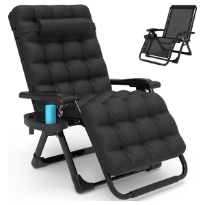 Slendor Zero Gravity Chairs Indoor, 26Inch Wide Zero Gravity Recliner with Removable Cushion, Cup Tray, Outdoor Folding Reclining Lounge Chair for Pat