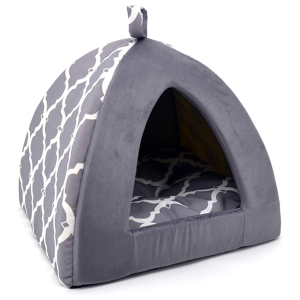 Pet Tent - Soft Bed for Dog and Cat by Best Pet Supplies - Gray Lattice, 16" x 16" x H:14"